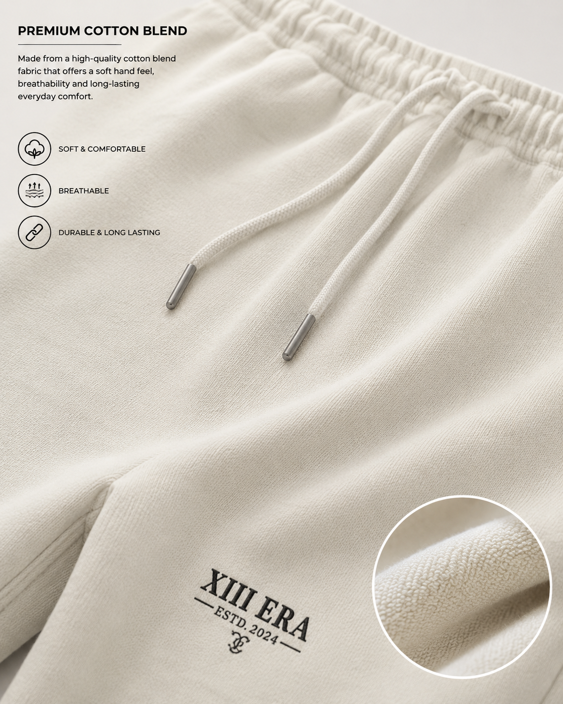XIII ERA Essential Fleece Joggers – Ivory Unisex Sweatpants