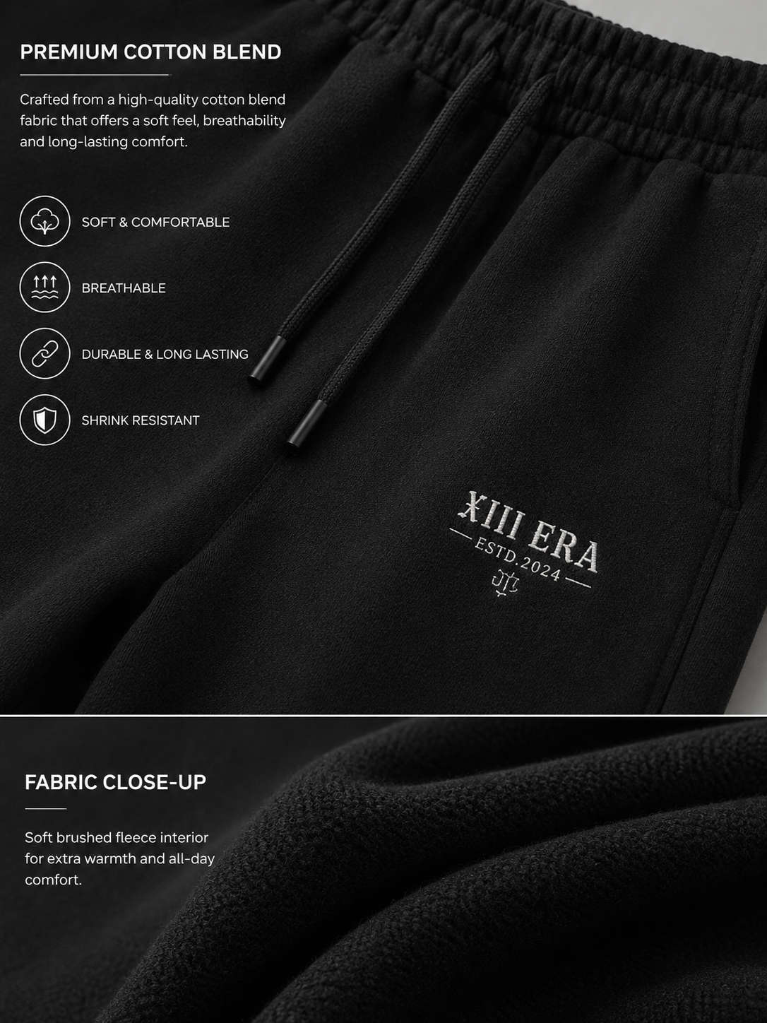 XIII ERA Essential Wide-Leg Joggers – Black Unisex Sweatpants