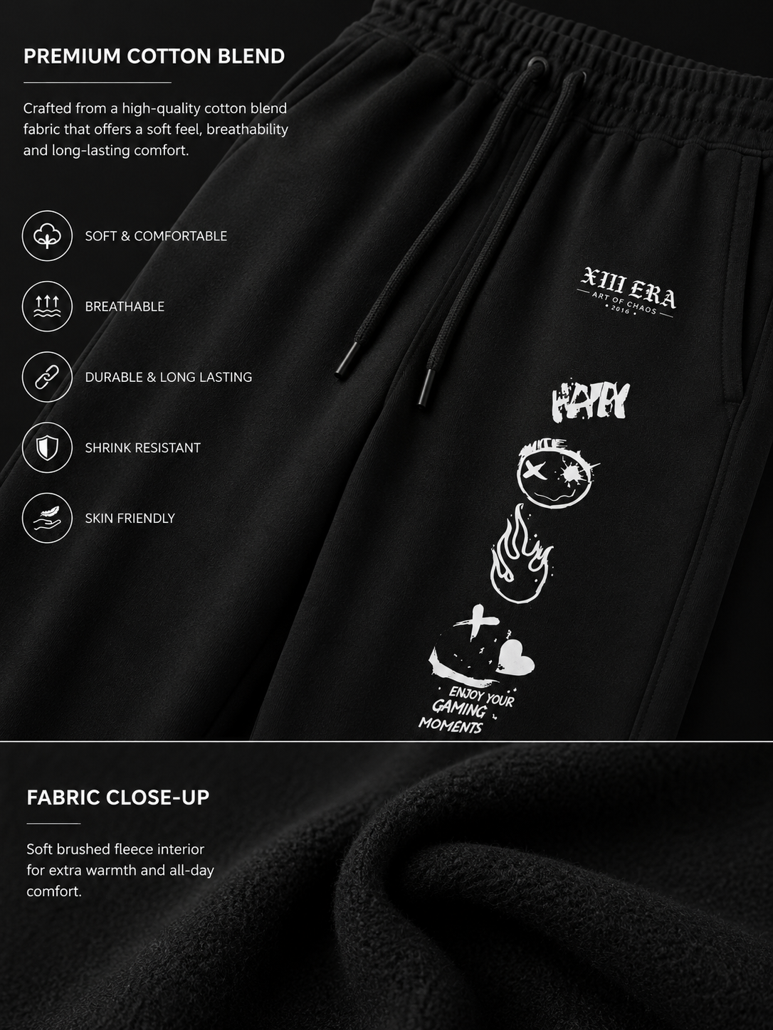 XIII ERA Chaos Wide-Leg Joggers – Black Unisex Sweatpants