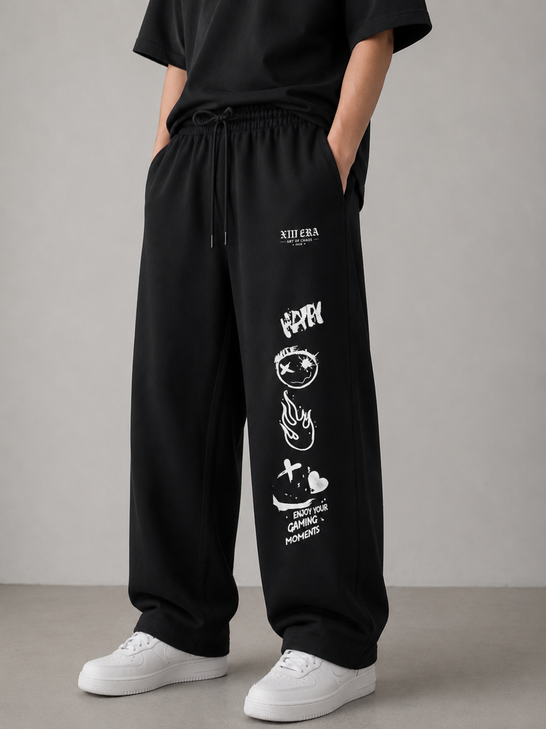 XIII ERA Chaos Wide-Leg Joggers – Black Unisex Sweatpants